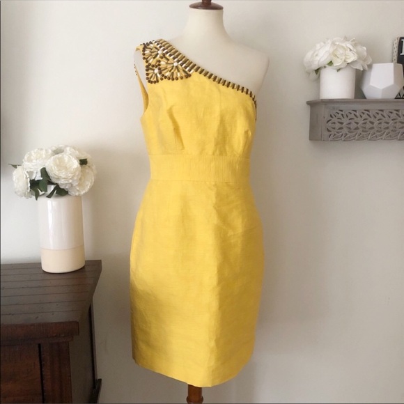 Trina Turk Dresses & Skirts - Trina Turk one shoulder beaded dress yellow S-M